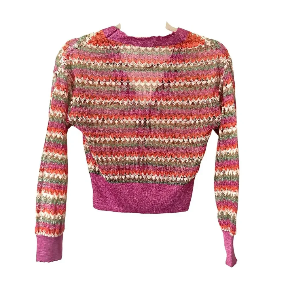 MANGO Striped Metallic Openwork‎ Knit Cardigan XS - Picture 4 of 6